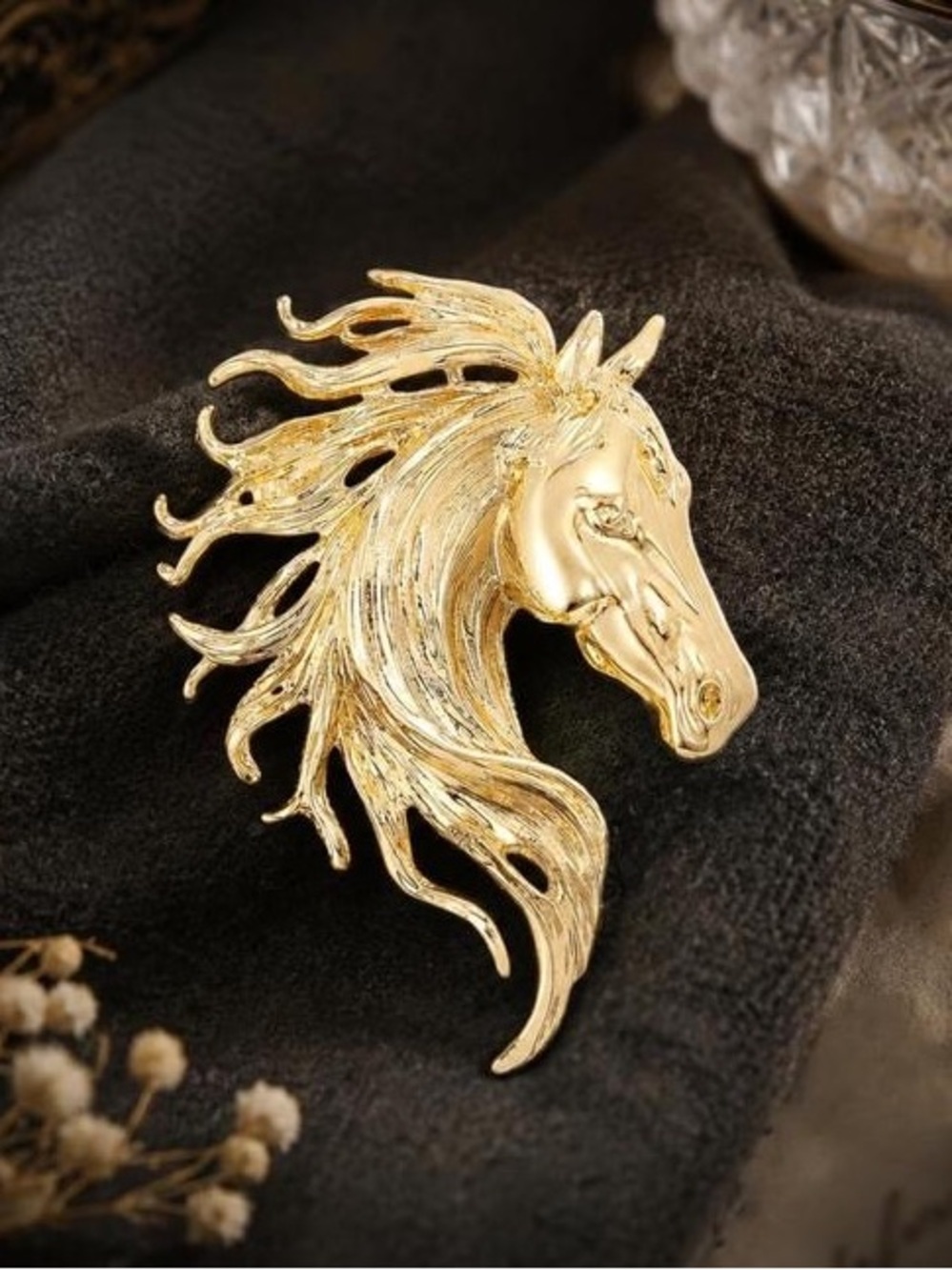 Anthropologie Gold Horse Head Brooch with Flowing Mane